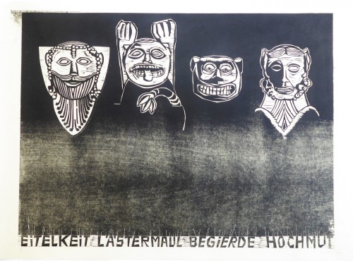 Eitelkeit, Lästermaul, Begierde, Hochmut